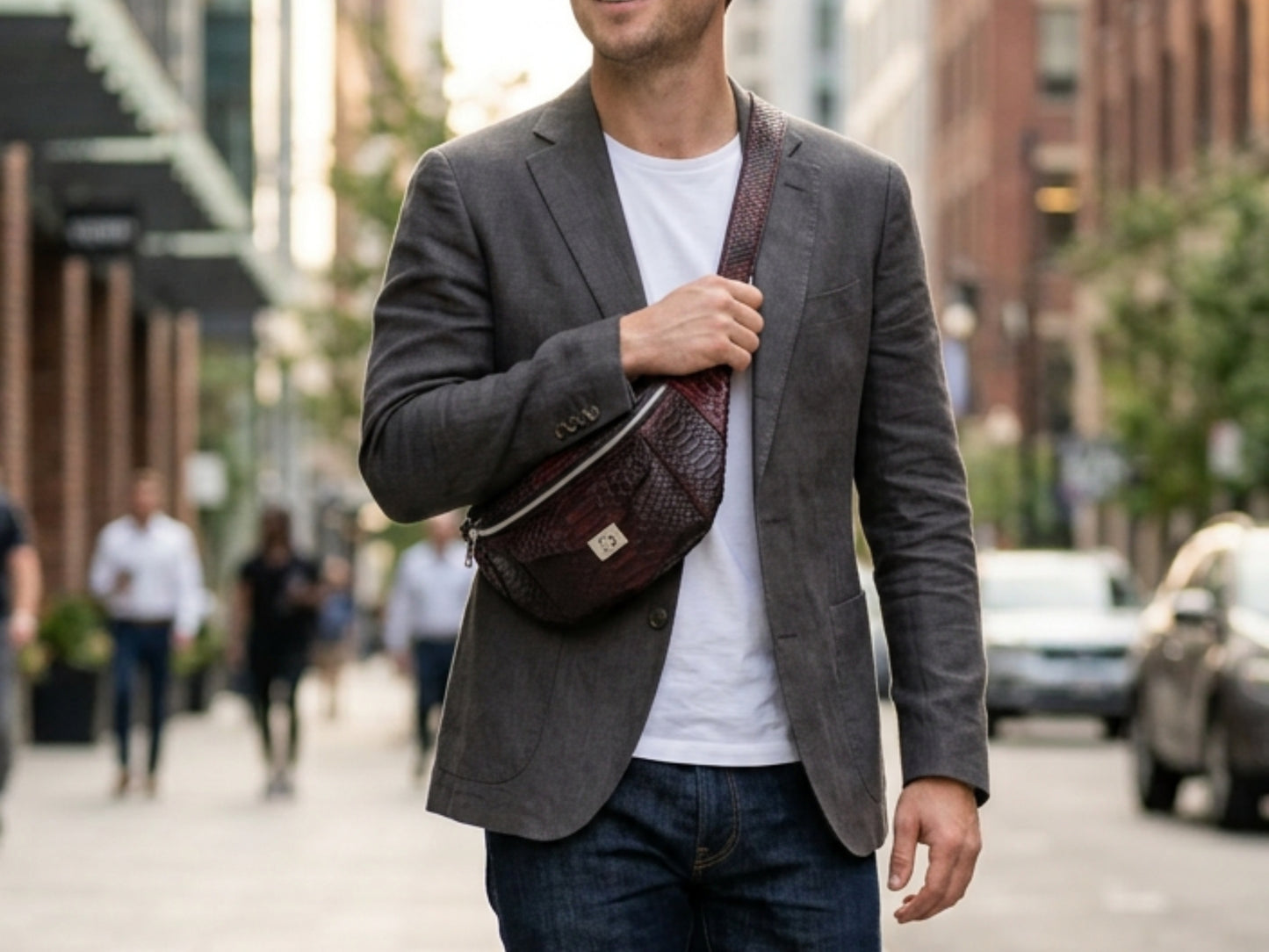Genuine Python Snakeskin Waist Bag: Black Gradation Red Exotic Leather Fanny Pack