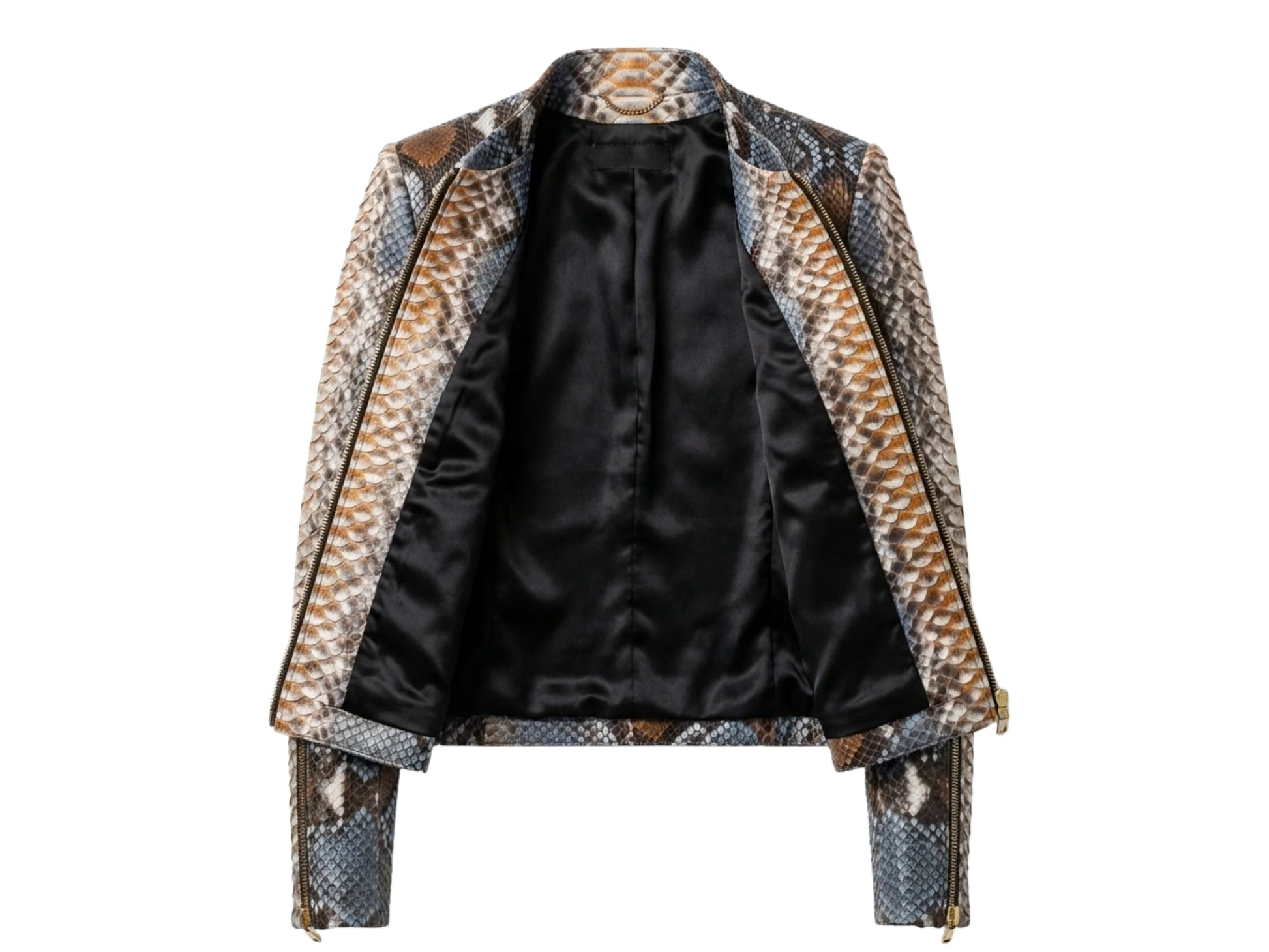 Exotic Blue Brown Python Snakeskin Leather Jacket