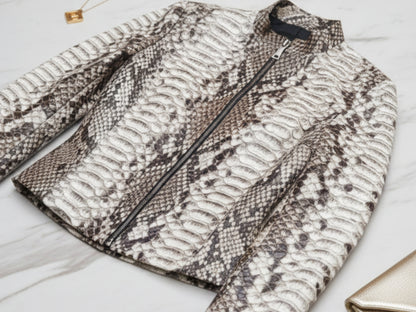 Genuine Python Snakeskin Women Biker Jacket: Real Exotic Zip Up Leather Jackets