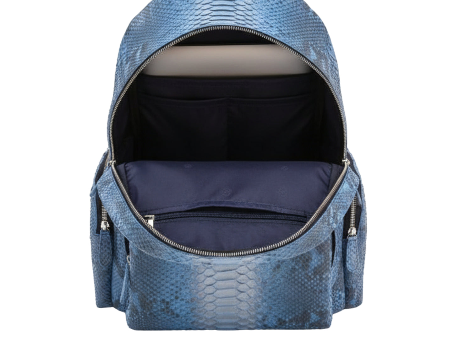 Metallic Blue Genuine Python Snakeskin Backpack: Convertible Laptop Backpacks