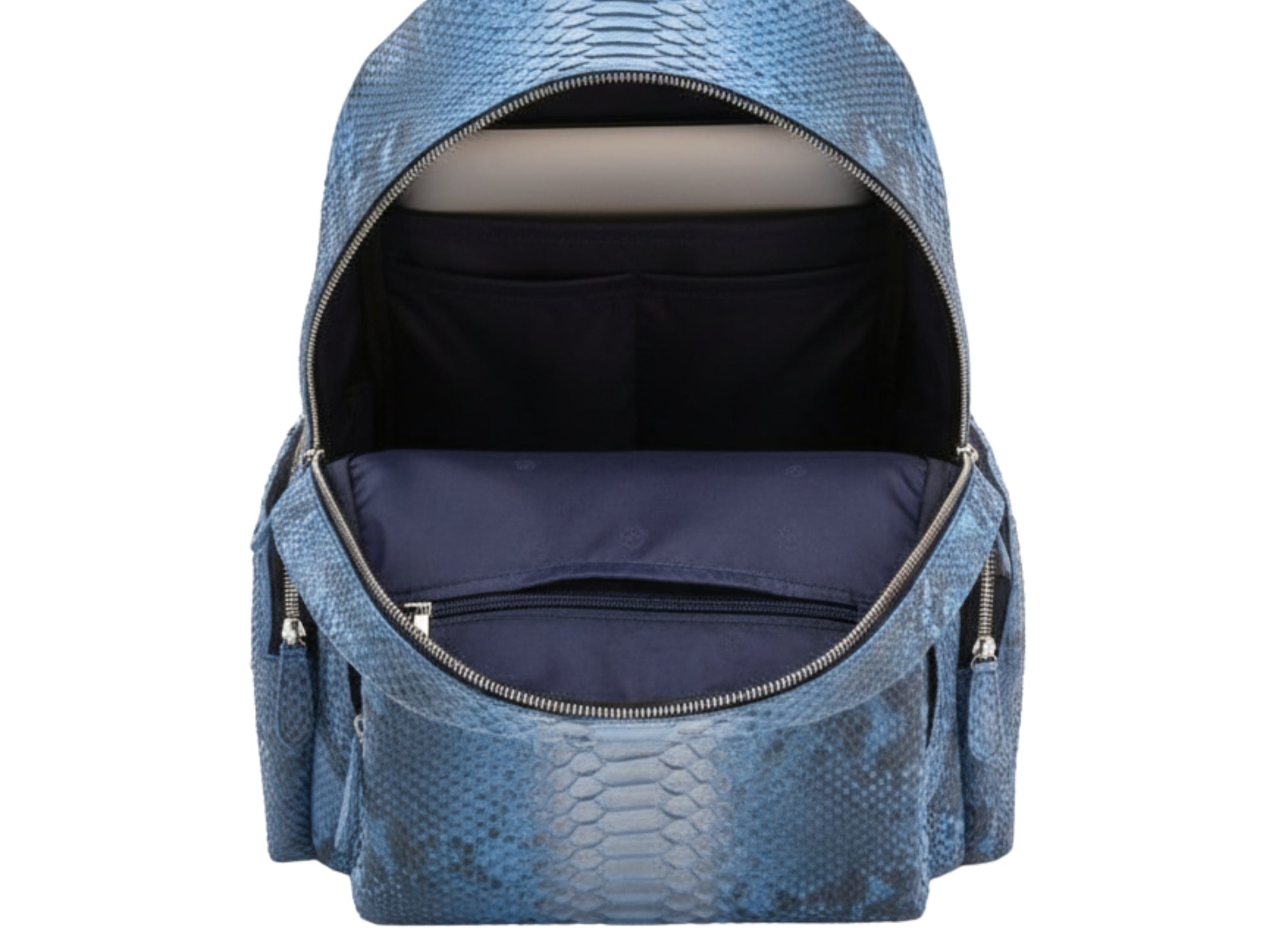 Metallic Blue Genuine Python Snakeskin Backpack: Convertible Laptop Backpacks
