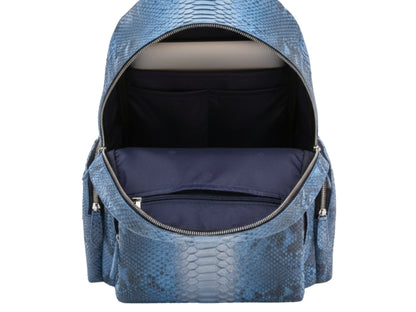 Metallic Blue Genuine Python Snakeskin Backpack: Convertible Laptop Backpacks