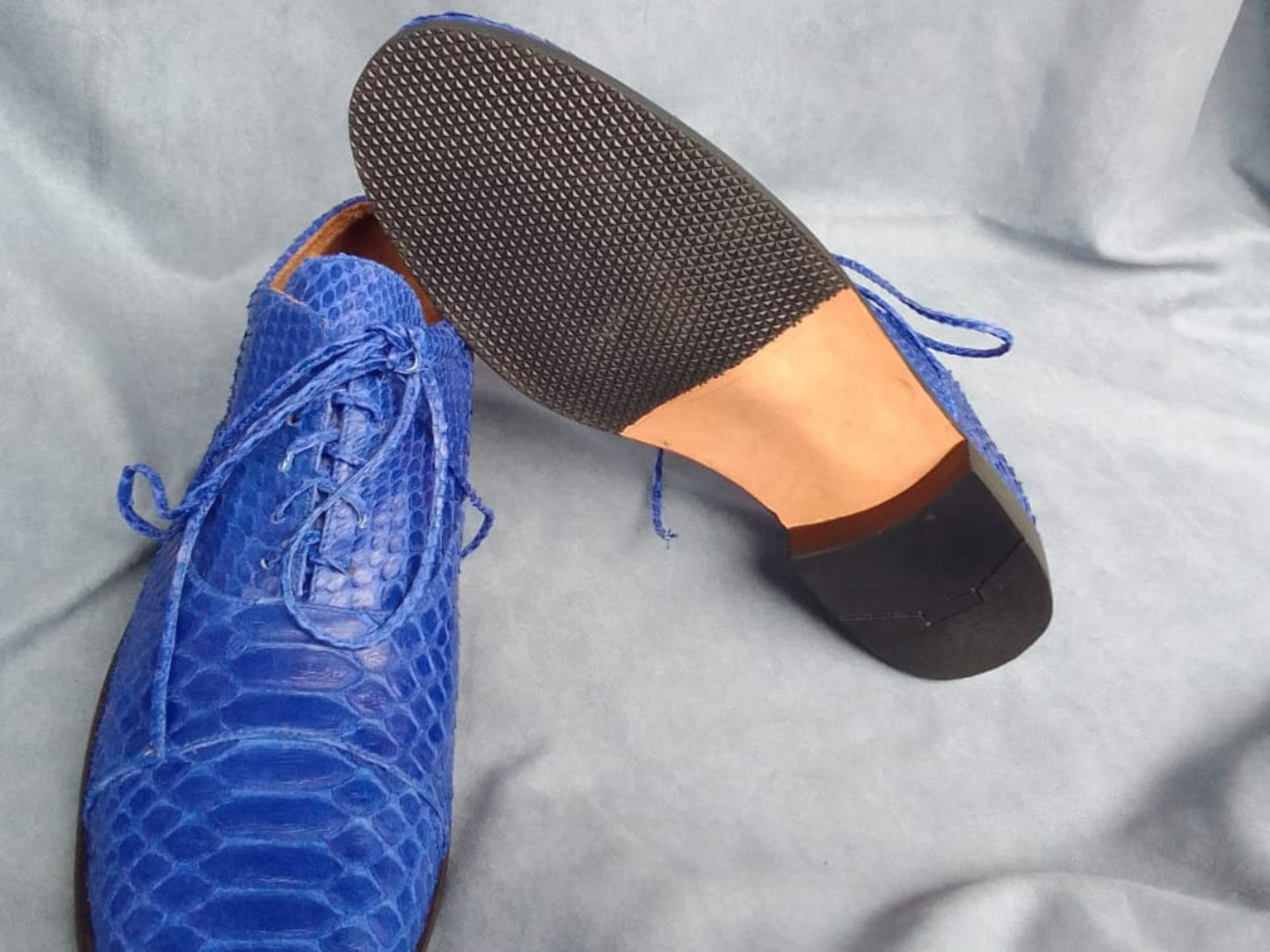 Blue Python Snakeskin Oxford Shoes for Men: Handmade Exotic Leather Dress Shoes