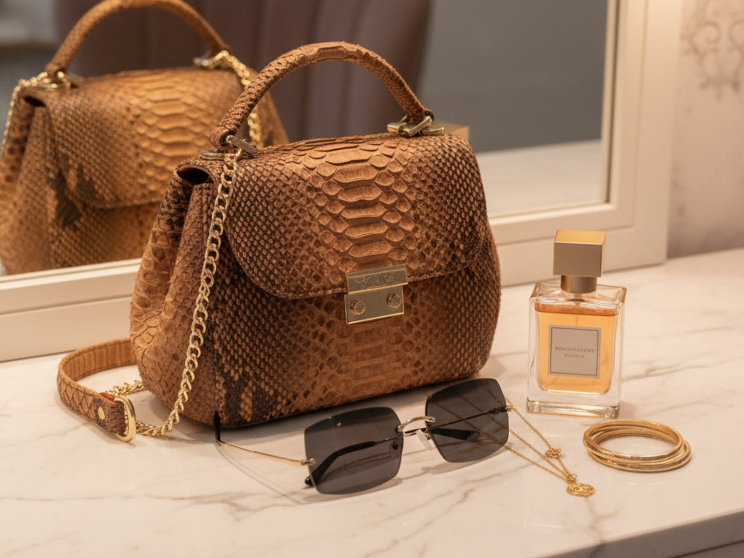 Luxury Genuine Python Snakeskin Top Handle Bag: Exotic Brown, Black, White & Green Leather Purse