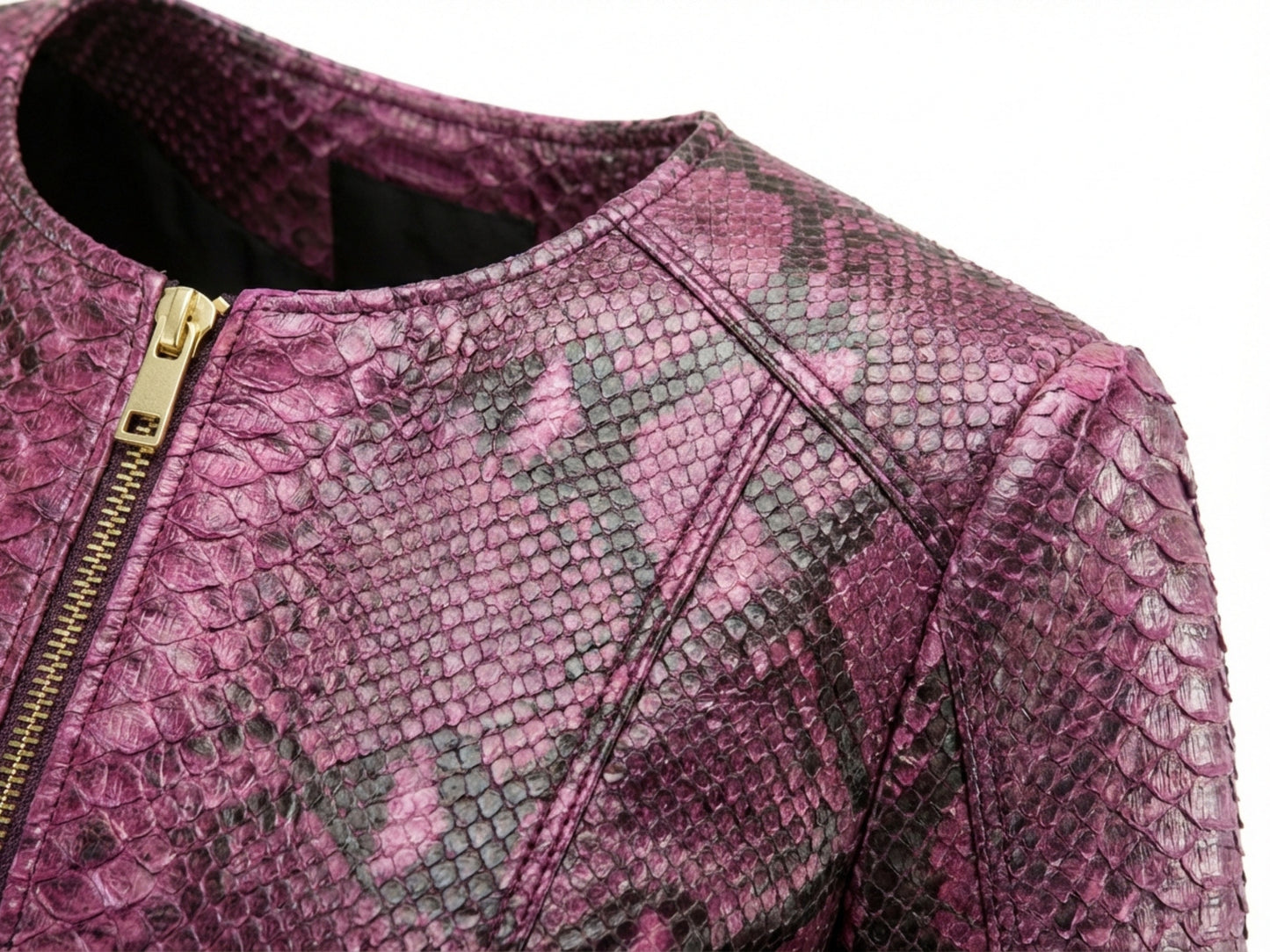Pink Burgundy Python Snakeskin Leather Jacket