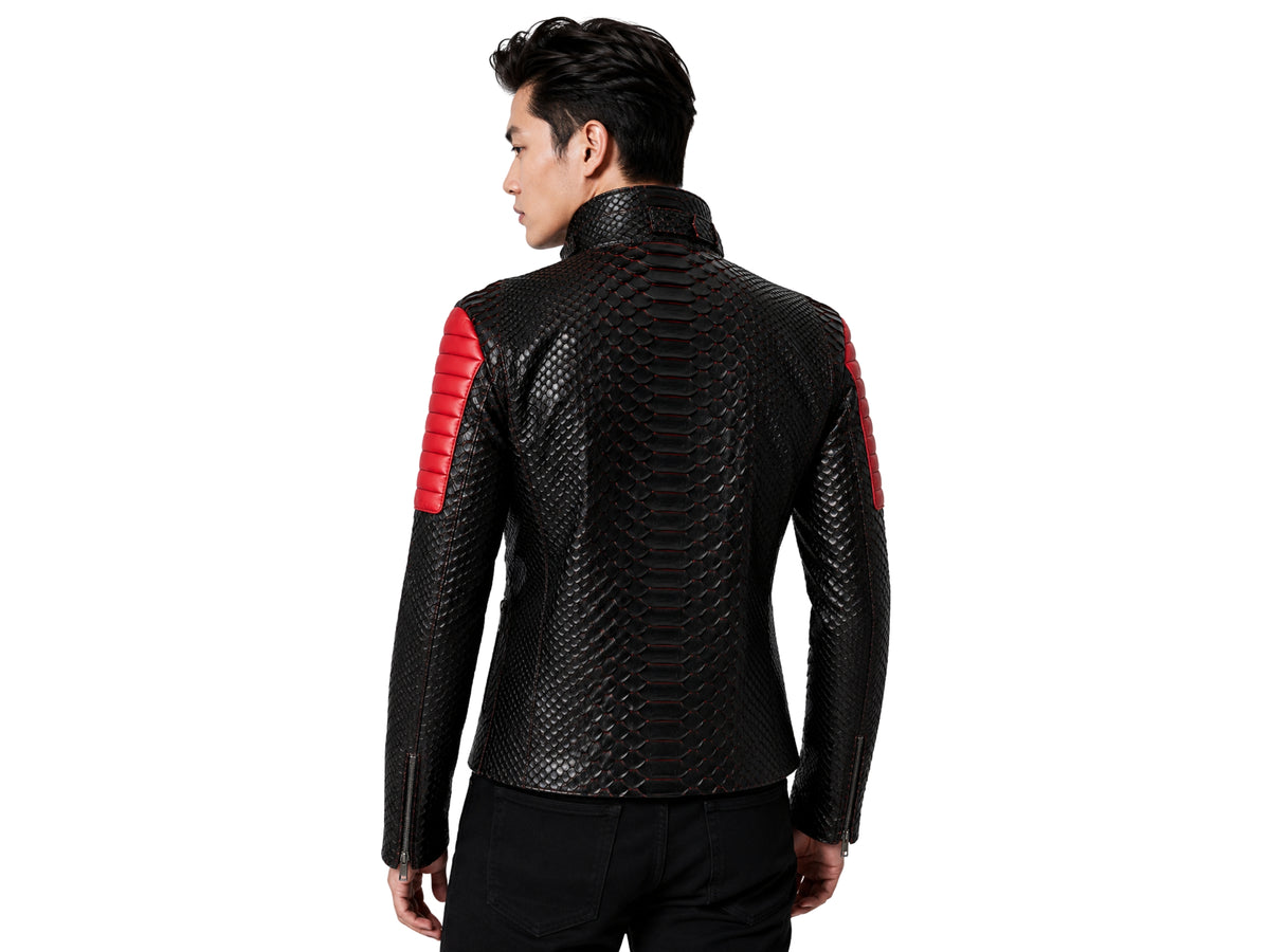 Python Snakeskin Leather Jacket: Quilted Sleeves - LFM Fashion International LLC