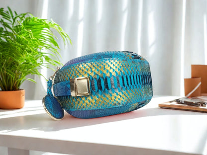 Half Moon Snakeskin Purse - turquoise color  on bottom bag view