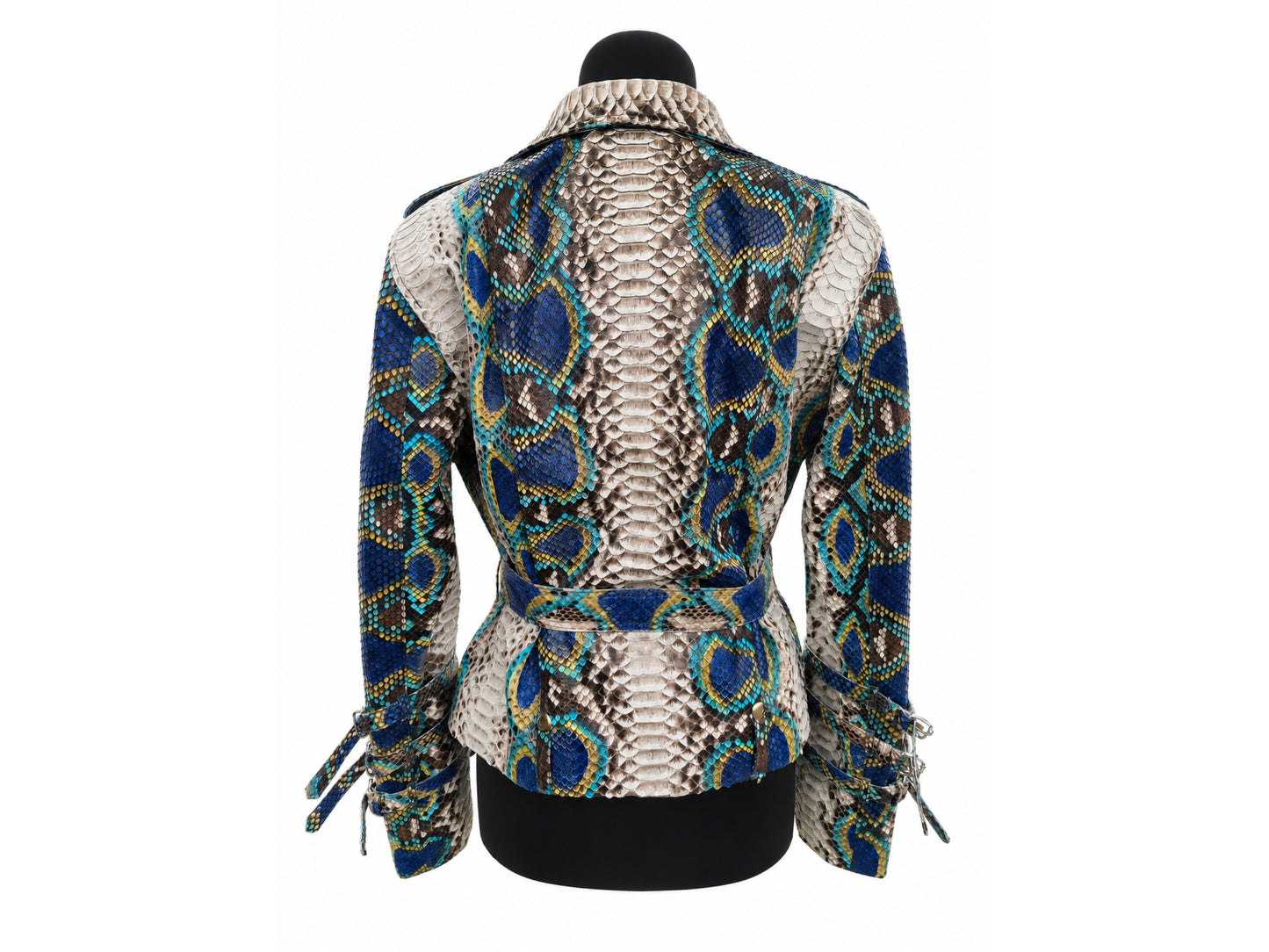 Python Snakeskin Leather Jacket - Blue Ivory
