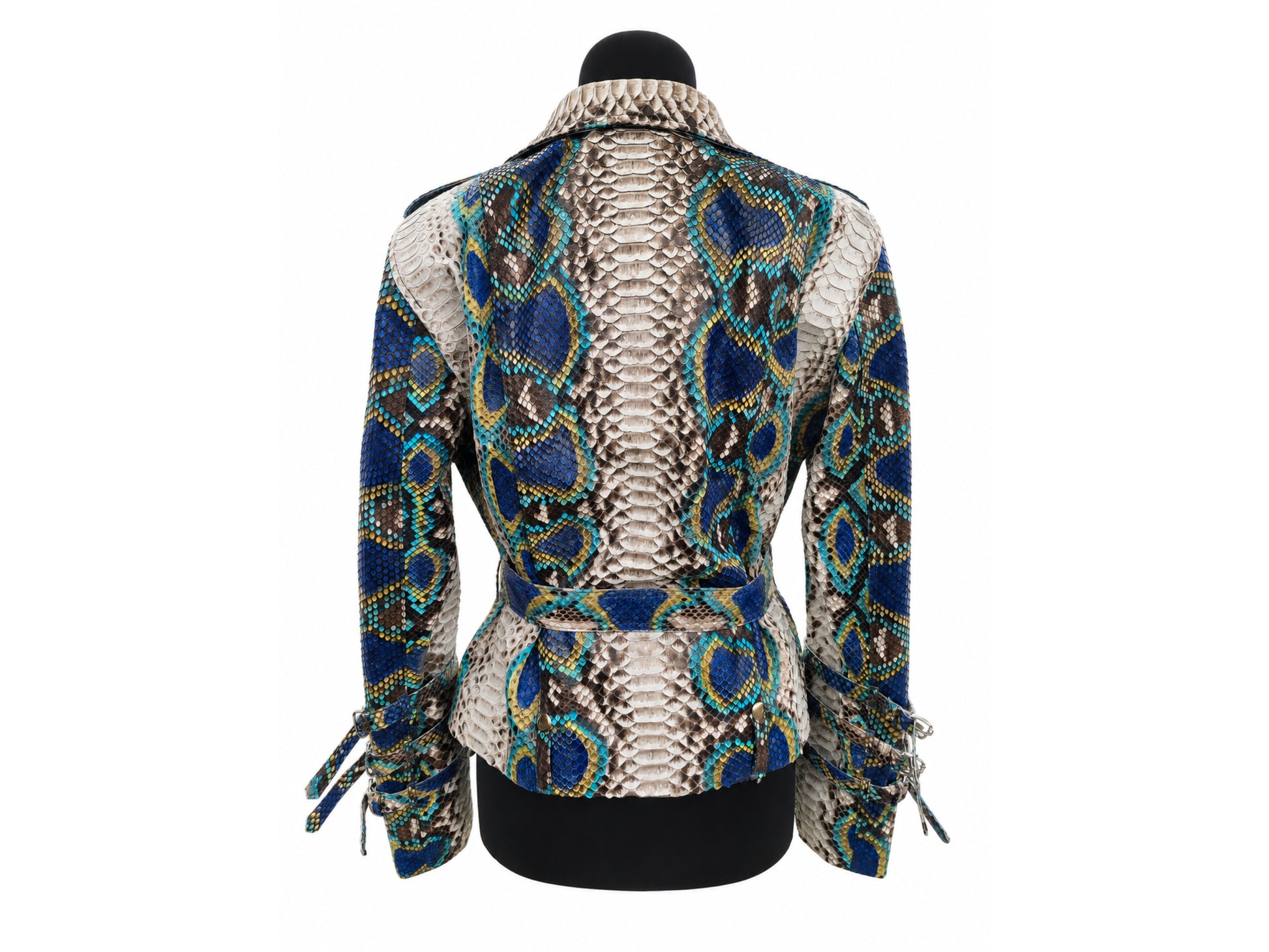 Python Snakeskin Leather Jacket - Blue Ivory