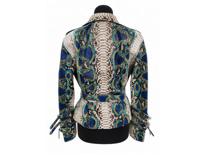 Python Snakeskin Leather Jacket - Blue Ivory