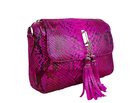 Fuchsia  - Snakeskin Shoulder Handbag