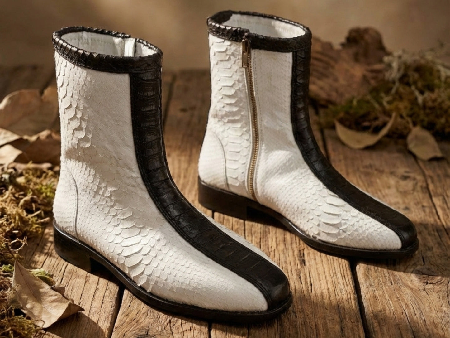 White Python Snakeskin Ankle Boots