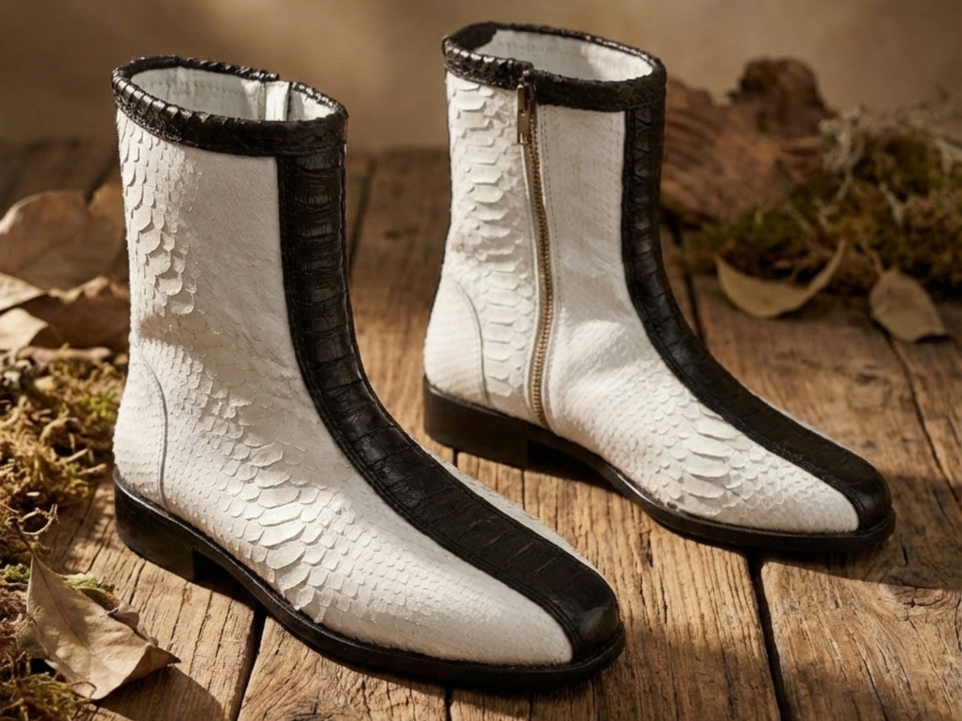 White Python Snakeskin Ankle Boots