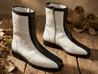 White Python Snakeskin Ankle Boots