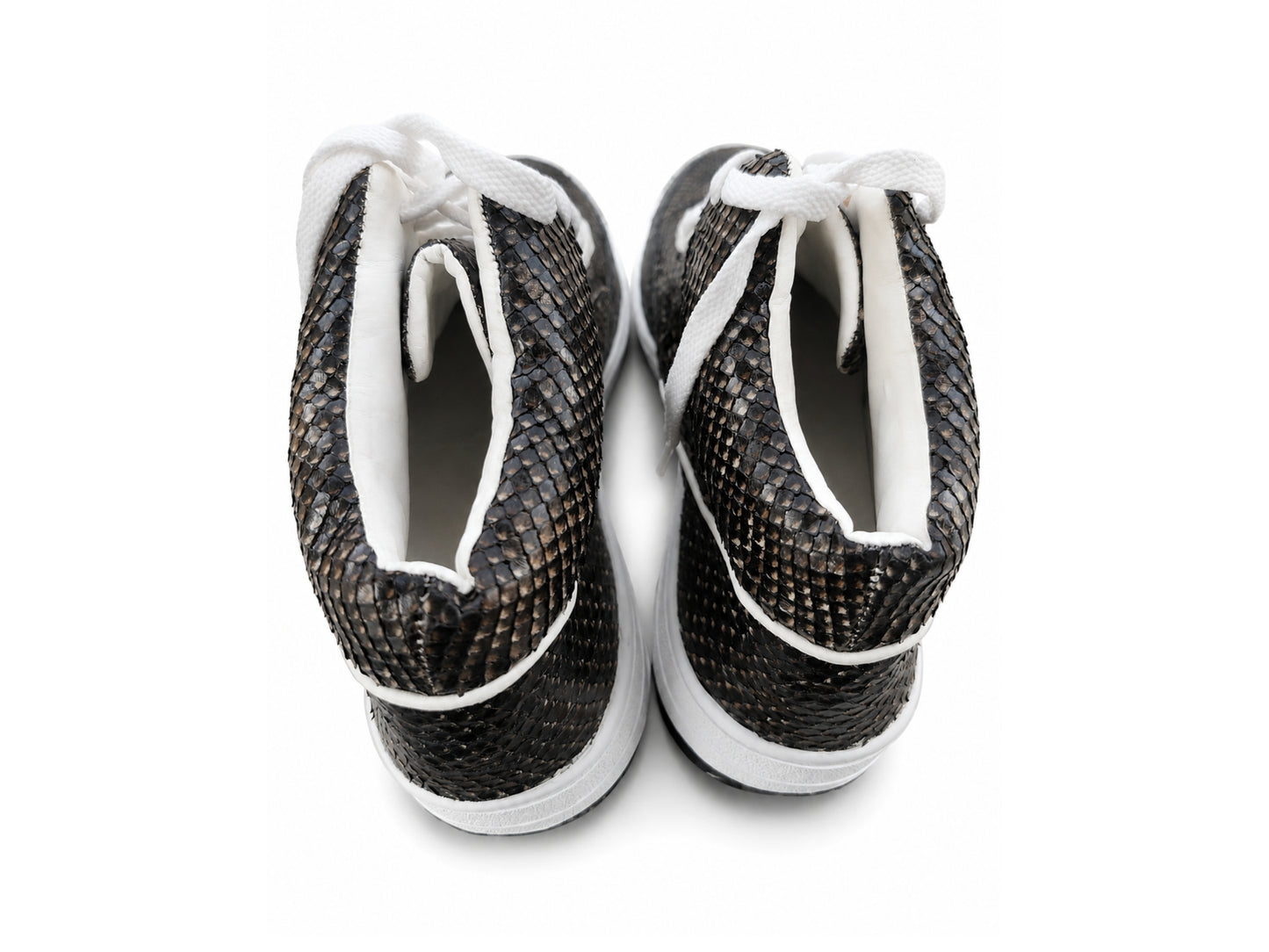 Black Python Snakeskin Leather High-Top Sneakers