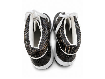 Black Python Snakeskin Leather High-Top Sneakers