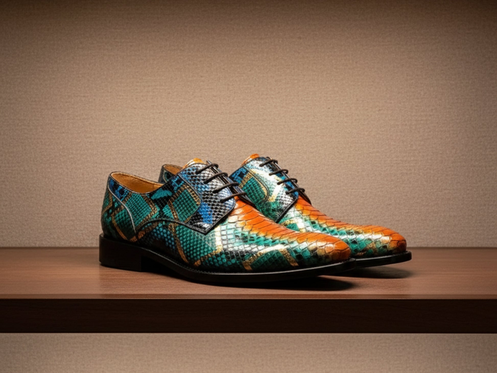 Genuine Python Snakeskin Oxford Shoes for Men: Handmade Multicolor Dress Shoes