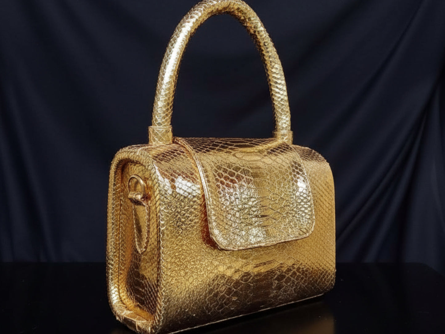 Genuine Python Snakeskin Leather Handbag in Gold