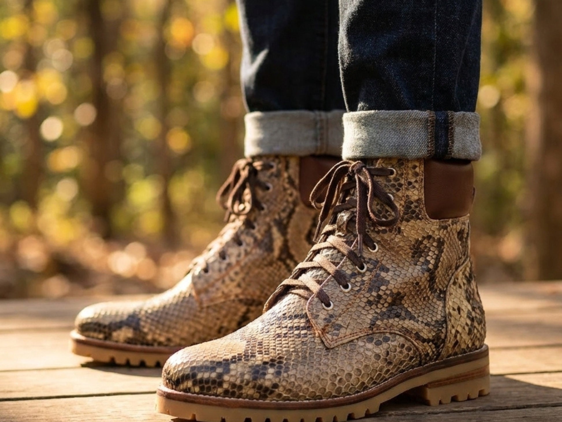 Brown Snakeskin Python Leather Boots