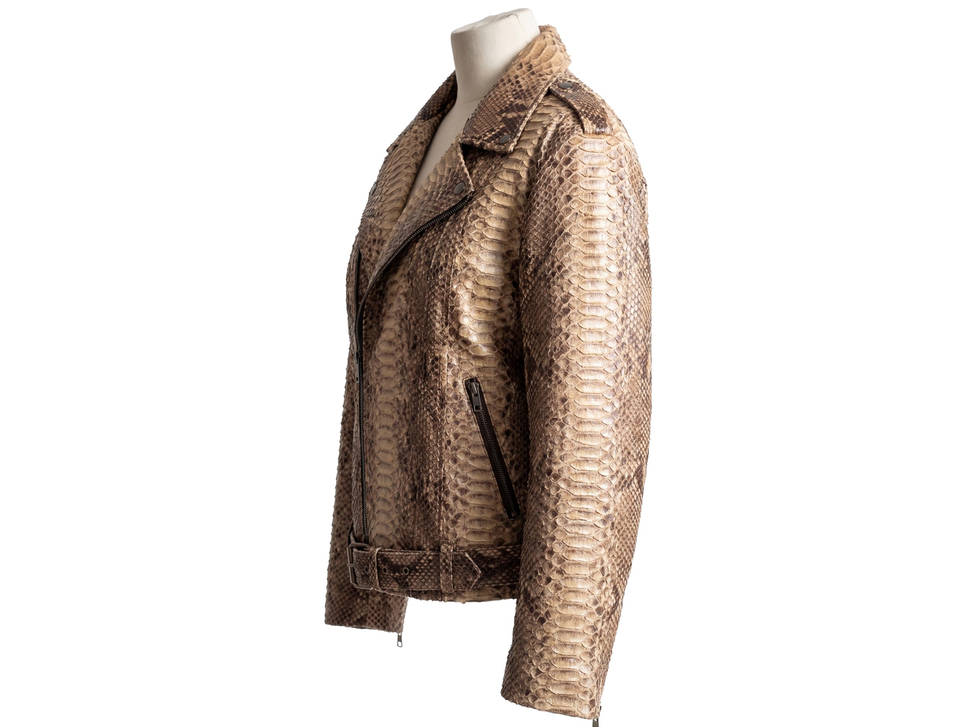 Genuine Python Snakeskin Biker Jacket for Men | Handmade Brown Exotic Leather Motorcycle Jacket