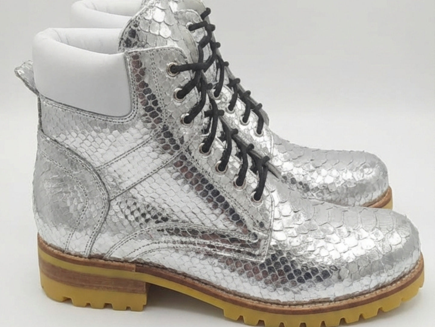 Genuine Python Snakeskin Boots | Metallic Silver & Gold Exotic Leather Footwear