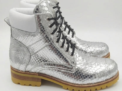Genuine Python Snakeskin Boots | Metallic Silver & Gold Exotic Leather Footwear