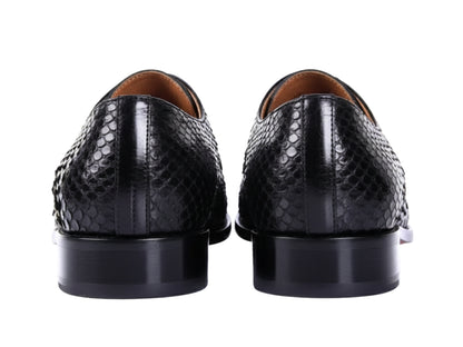 Genuine Black Python Snakeskin Oxford Shoes for Men: Handmade Exotic Leather Dress Shoes