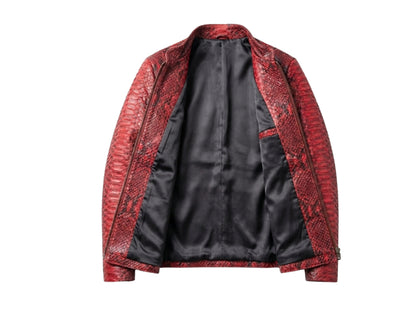 Red Python Snakeskin Mandarin Collar Jacket