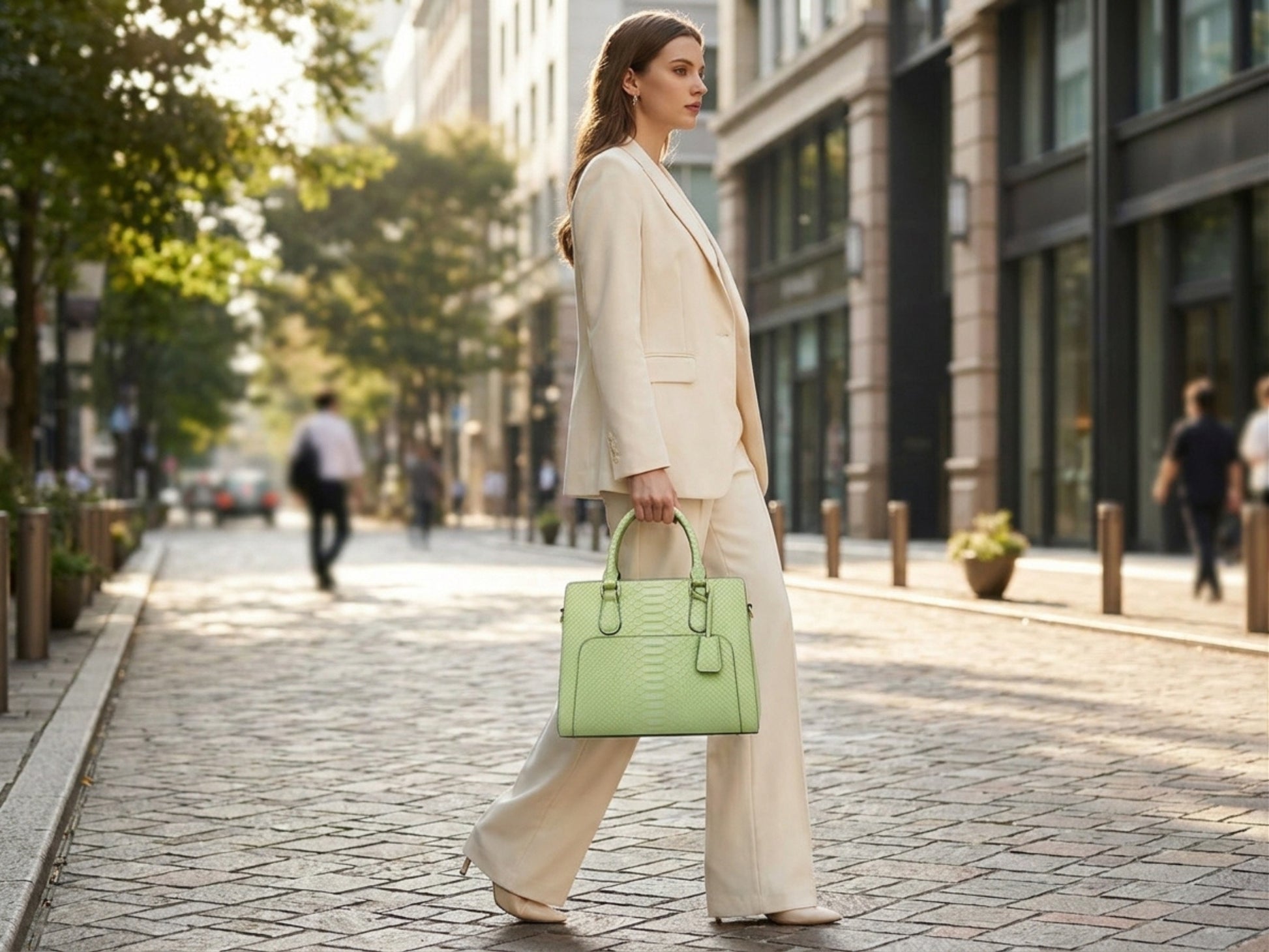 Light Green Python Snakeskin Leather Satchel Tote