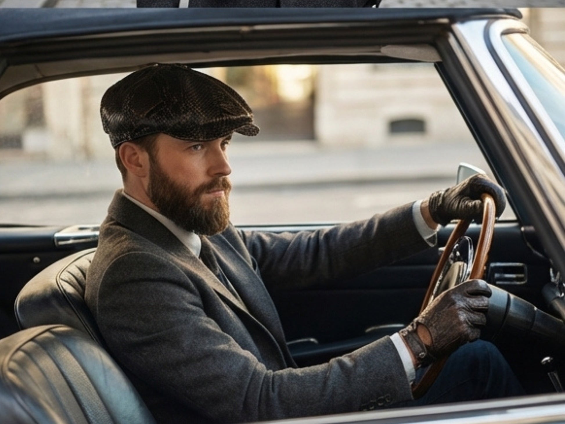 Black Snakeskin Leather Newsboy Caps