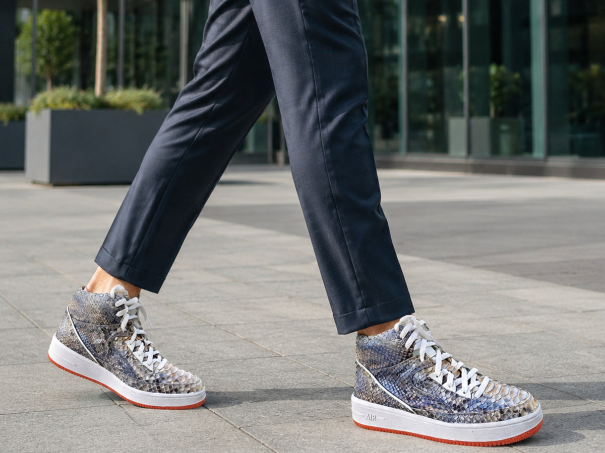 Multi Color Python Snakeskin Leather High-Top Sneakers