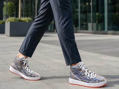 Multi Color Python Snakeskin Leather High-Top Sneakers