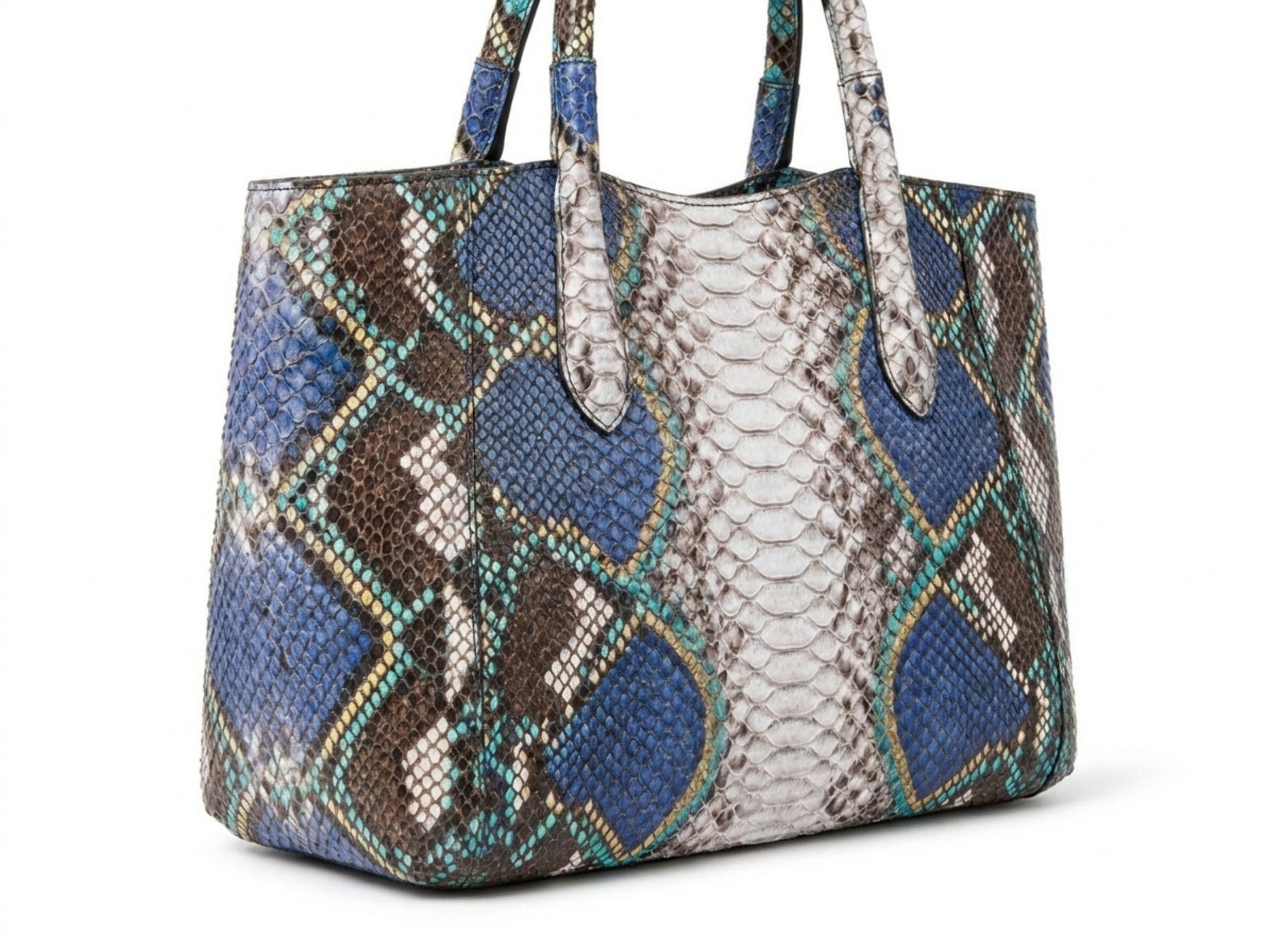 Majestic Blue Python Snakeskin Tote Leather Bag