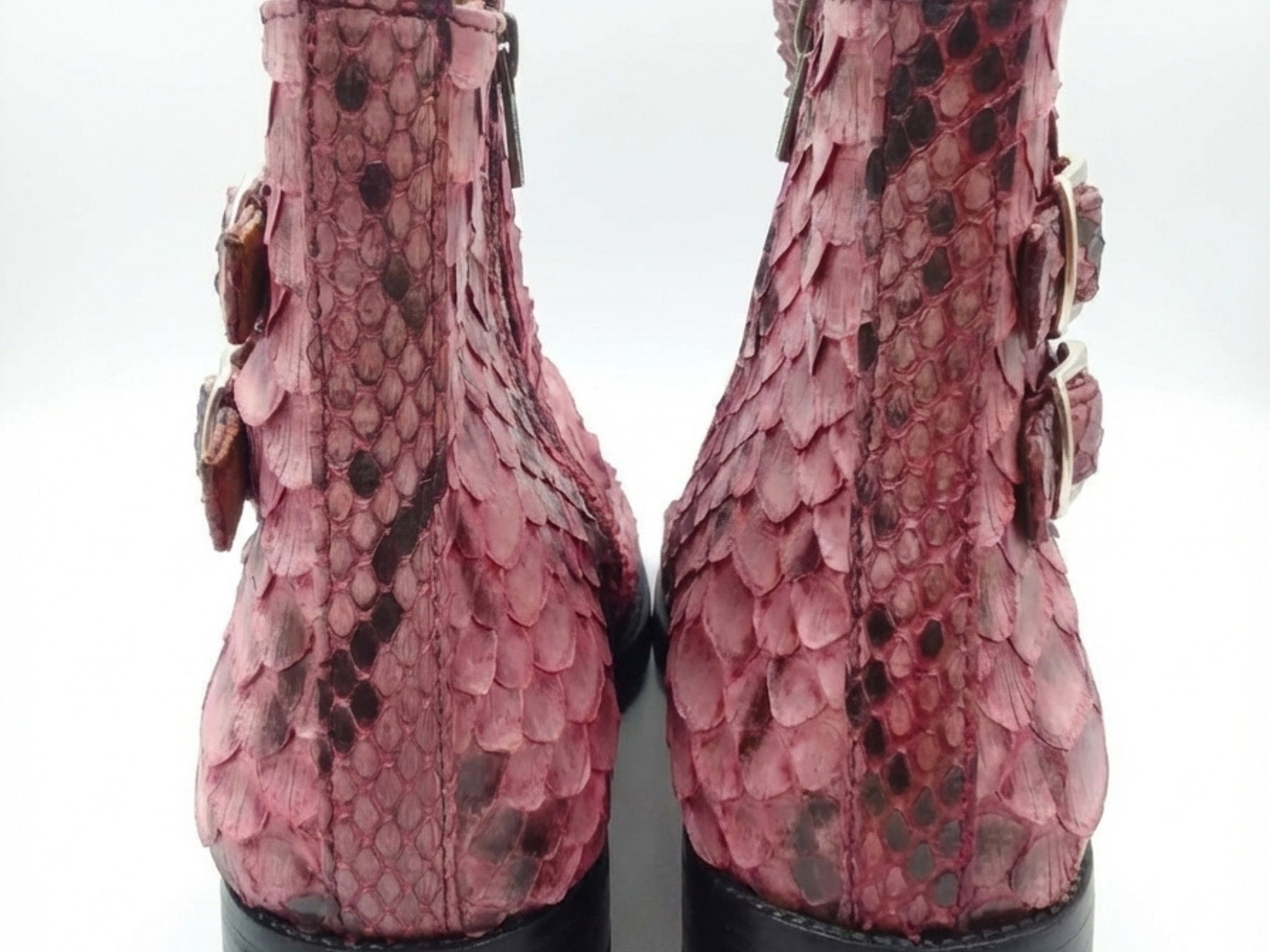 Genuine Python Snakeskin Boots | Unisex Exotic Leather Ankle Boots with Buckle & Stud Design