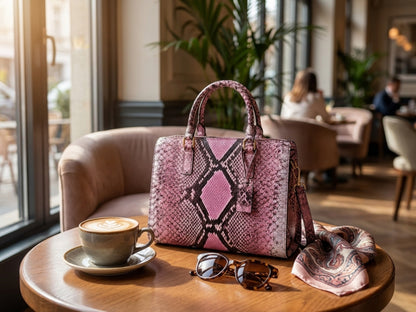 Pink Python Snakeskin Tote Satchel