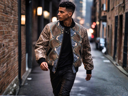 Premium Multi-Color Python Snakeskin Bomber Jacket