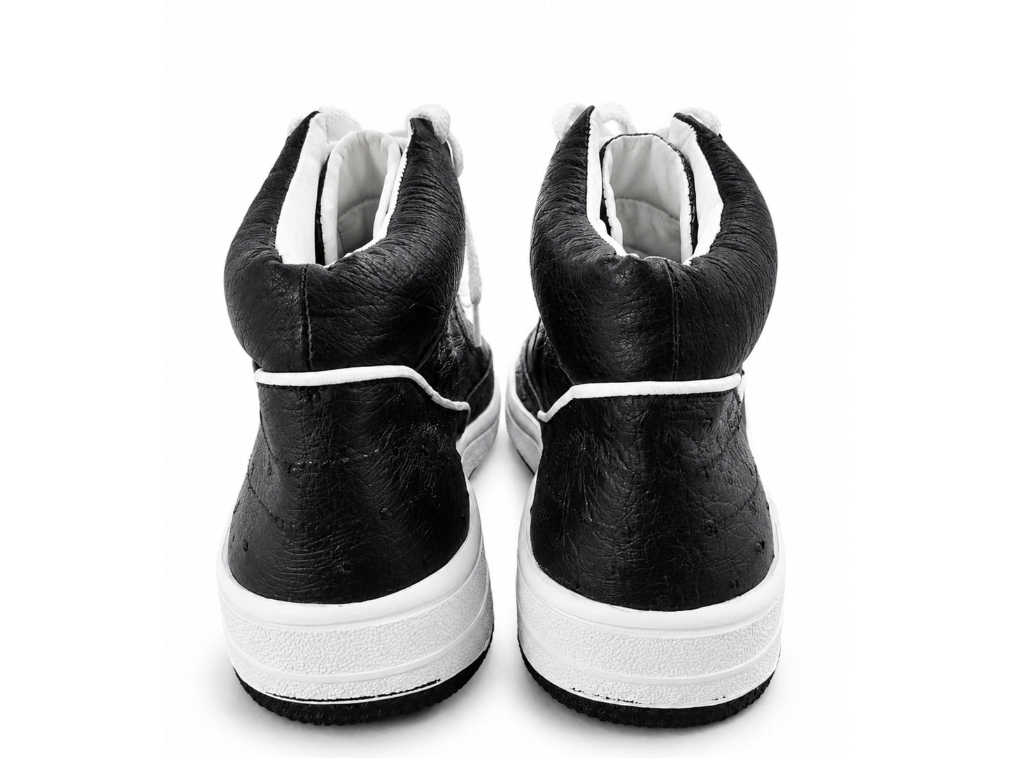Black Ostrich Skin Leather High-Top Sneakers