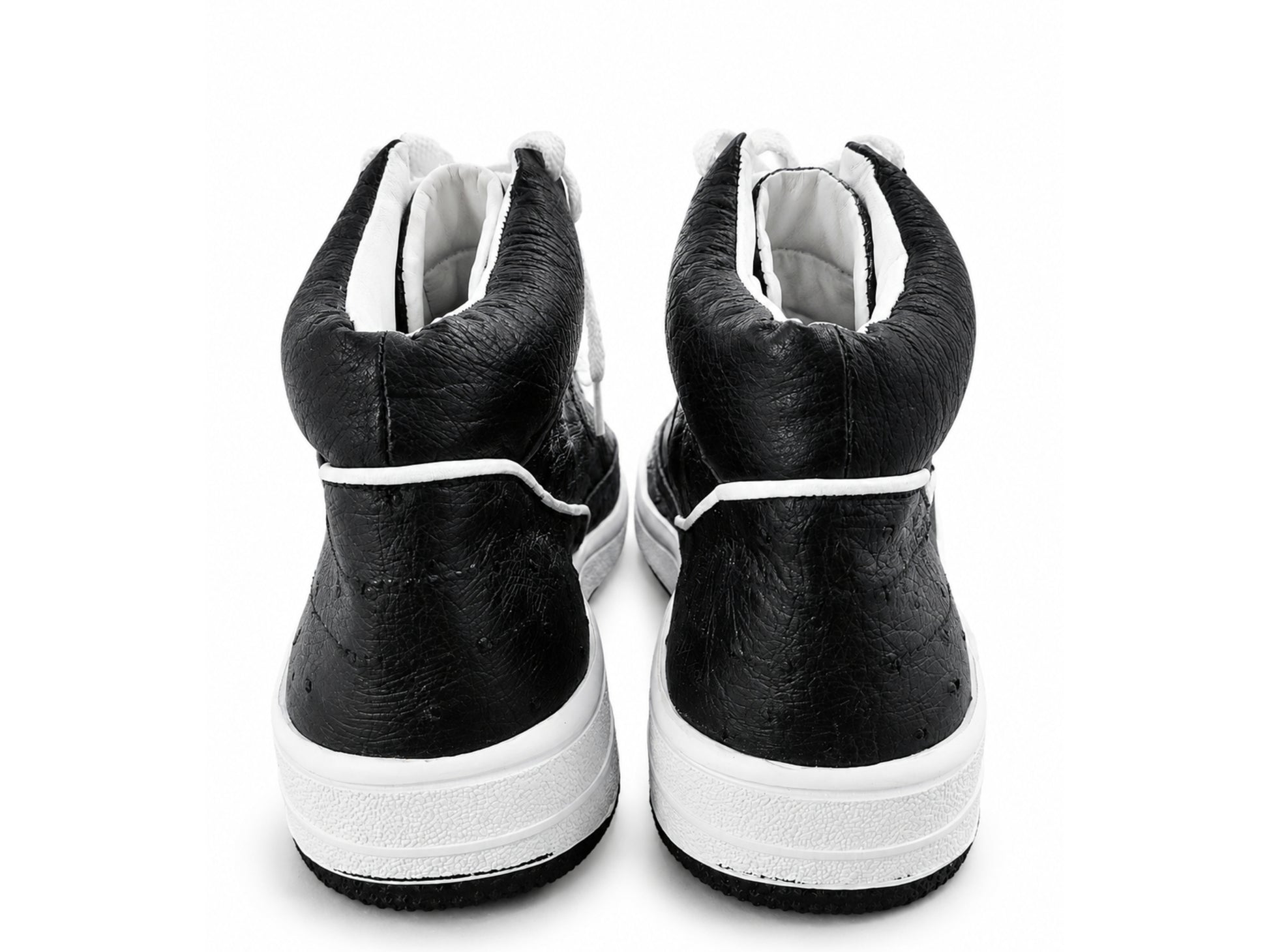 Black Ostrich Skin Leather High-Top Sneakers