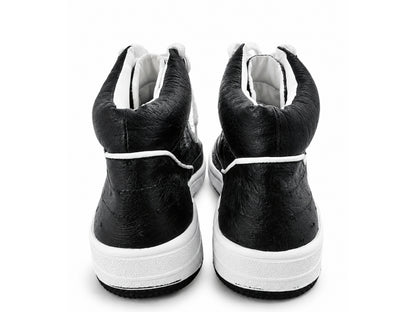 Black Ostrich Skin Leather High-Top Sneakers