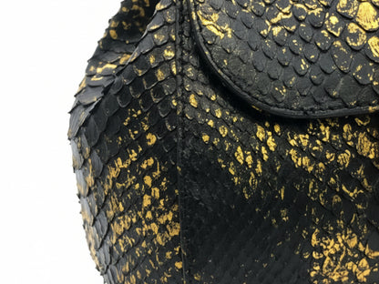 Luxury Genuine Python Snakeskin Handbag: Black & Gold Designer Purse