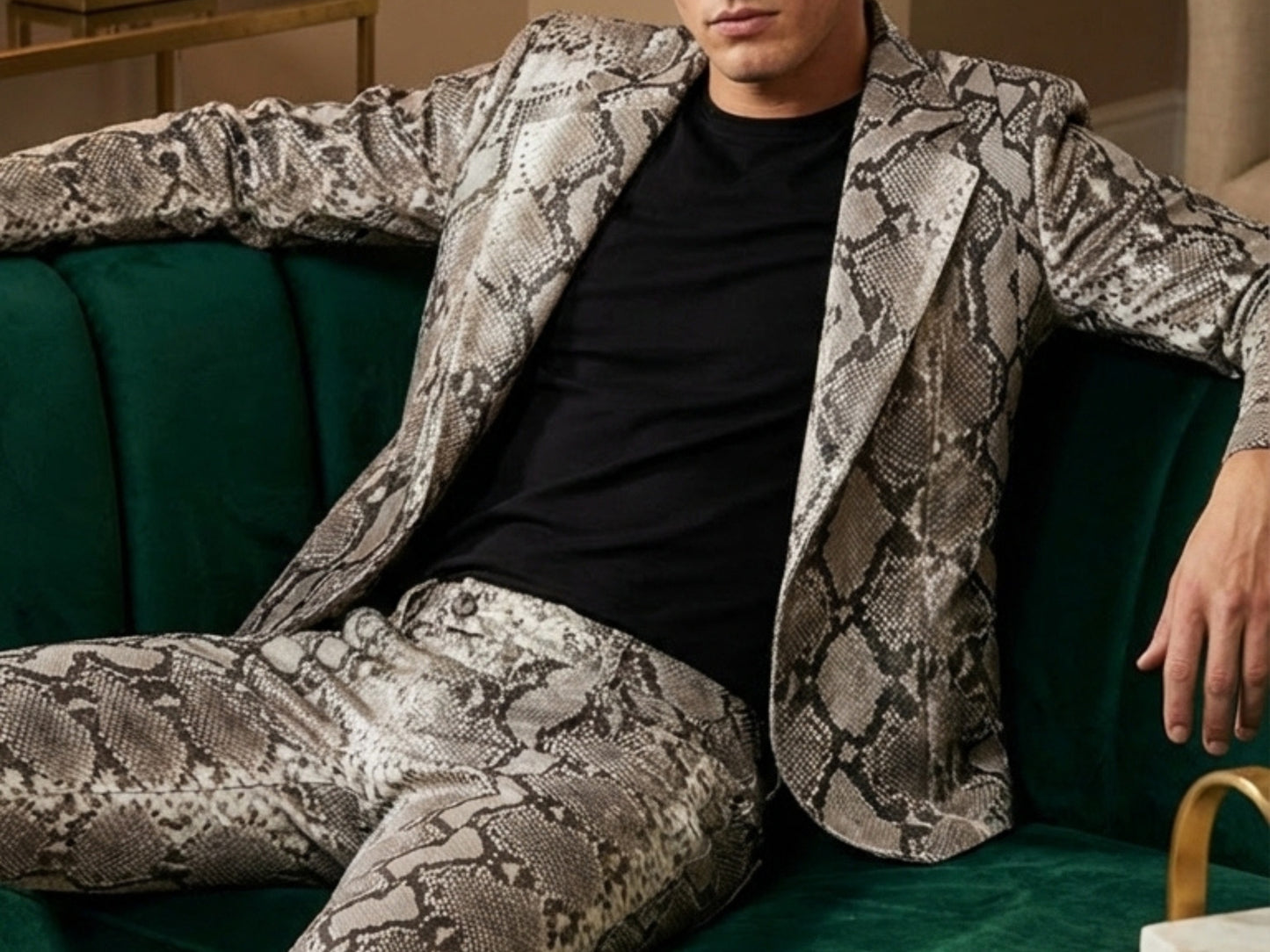 Genuine Python Snakeskin Suit Set | Natural Gray Leather Blazer & Pants