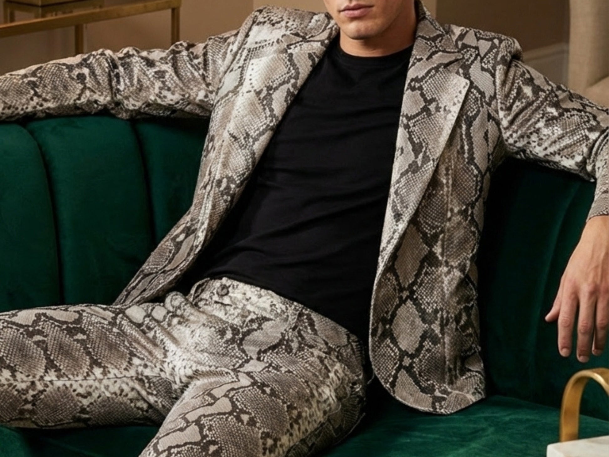 Genuine Python Snakeskin Suit Set | Natural Gray Leather Blazer & Pants
