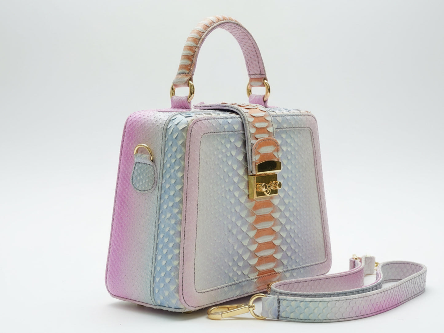 Luxury Genuine Python Snakeskin Top Handle Bag – Multicolor Designer Leather Purse for Women