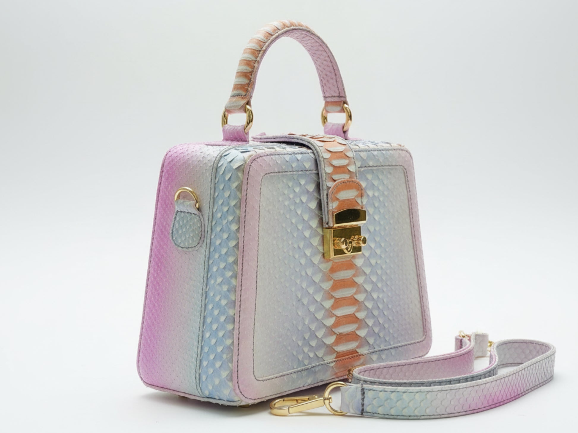 Luxury Genuine Python Snakeskin Top Handle Bag – Multicolor Designer Leather Purse for Women