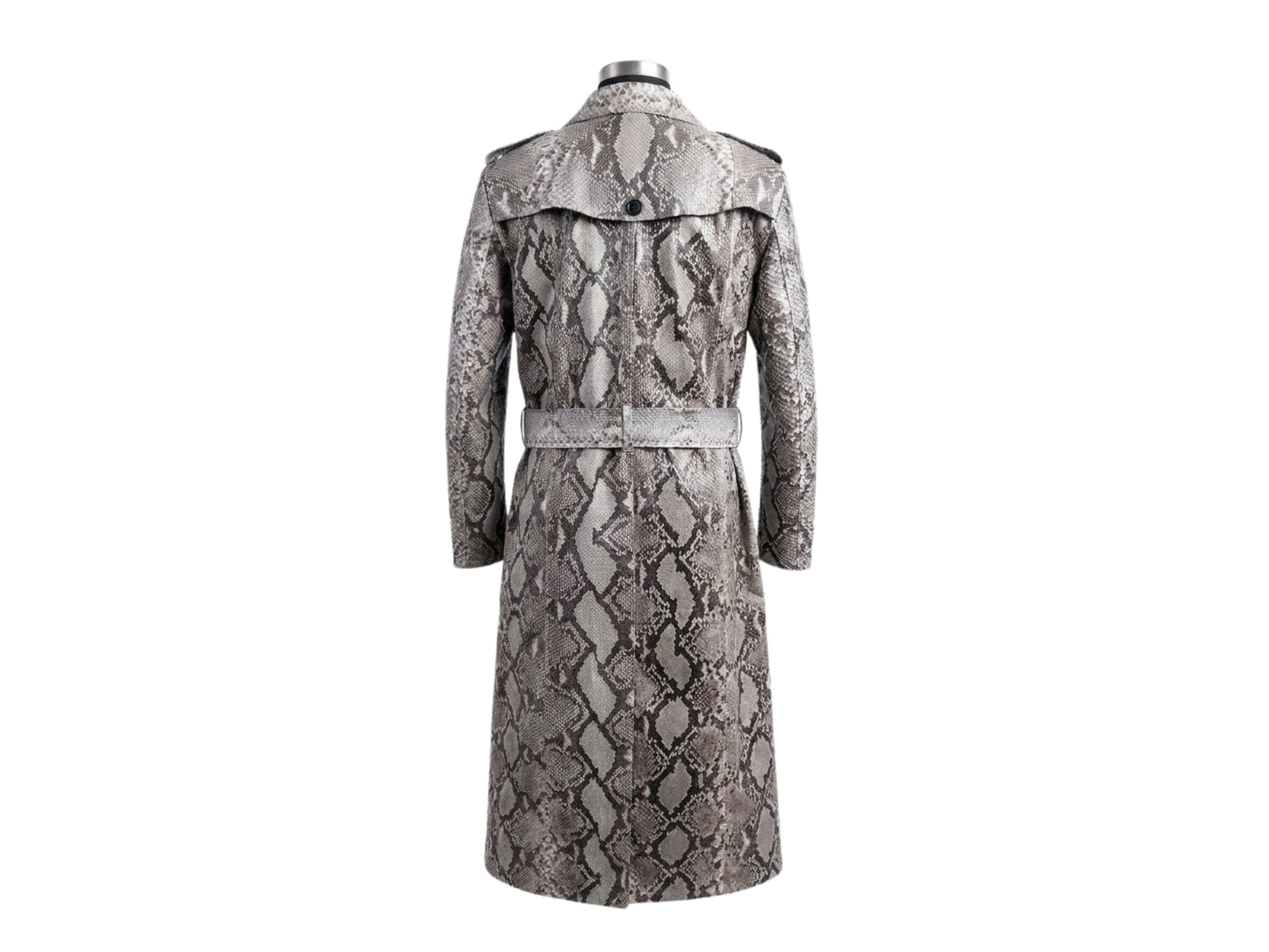 Natural Gray Python Snakeskin Long Trench Coat
