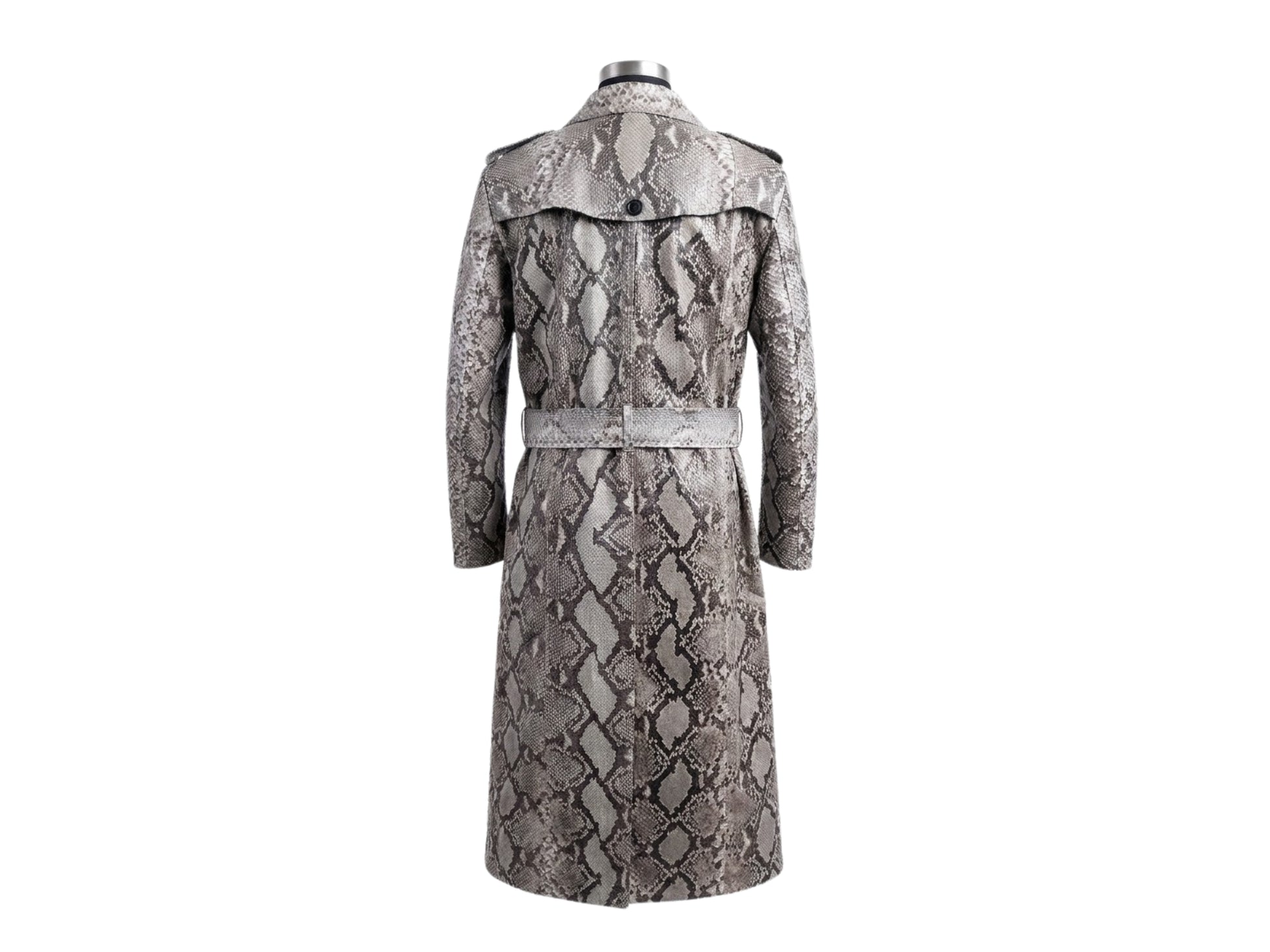 Natural Gray Python Snakeskin Long Trench Coat