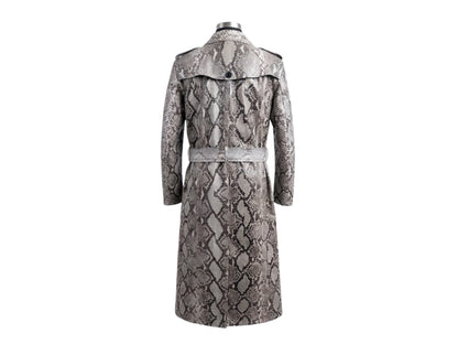 Natural Gray Python Snakeskin Long Trench Coat