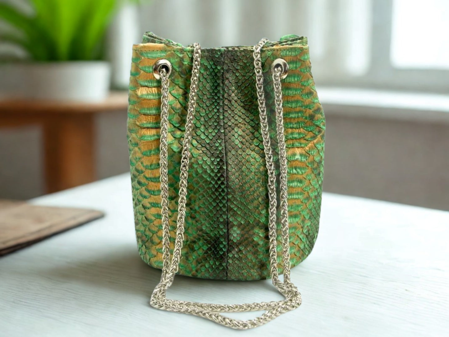 Real Snakeskin Drawstring Bag - Multi Color