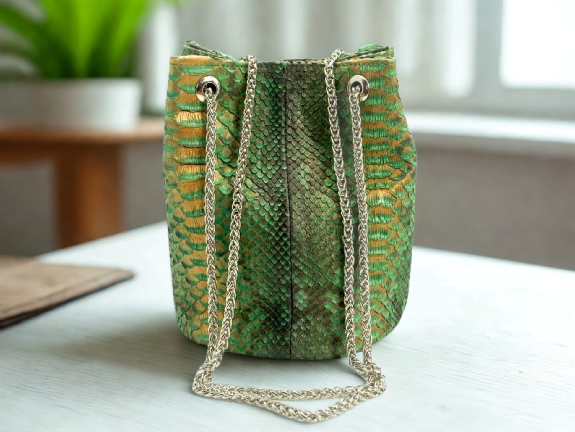 Real Snakeskin Drawstring Bag - Multi Color