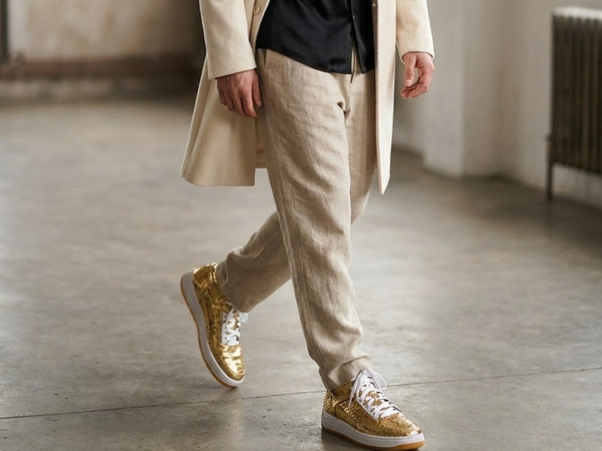 Gold Python Snakeskin Leather High-Top Sneakers